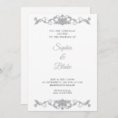 Elegant Silver en White Floral Art Deco Wedding Kaart (Voorkant / Achterkant)