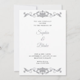 Elegant Silver en White Floral Art Deco Wedding Kaart