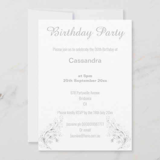 ELEGANT SILVER EN WITTE GLITTER BIRTHDAY KAART (Voorkant)