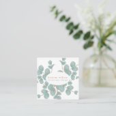 Elegant Silver Eucalyptus Branch - Gepersonaliseer Vierkante Visitekaartje (Staand voorkant)