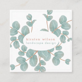 Elegant Silver Eucalyptus Branch - Gepersonaliseer Vierkante Visitekaartje