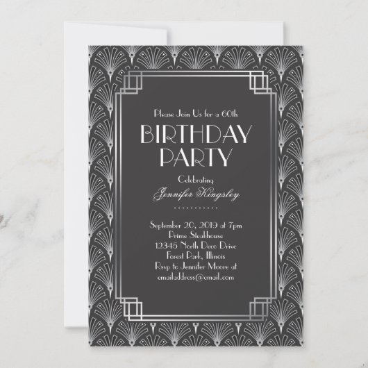 Elegant Silver Fans Art Deco Birthday Party 2 Kaart (Voorkant)