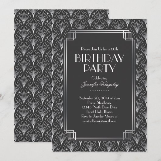 Elegant Silver Fans Art Deco Birthday Party 2 Kaart (Voorkant / Achterkant)