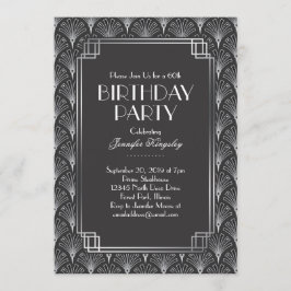 Elegant Silver Fans Art Deco Birthday Party 2 Kaart