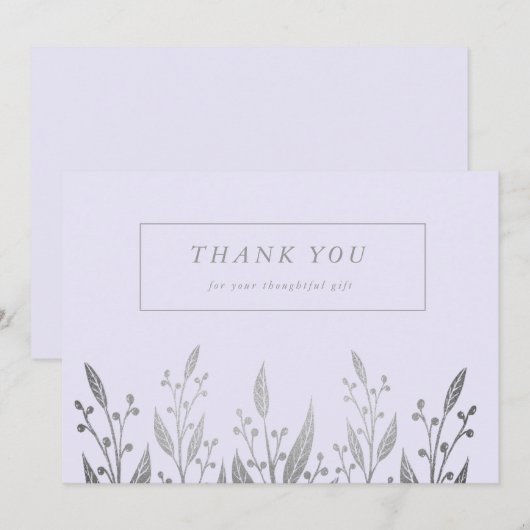 Elegant Silver faux foil greenery Wedding Bedankkaart (Voorkant / Achterkant)