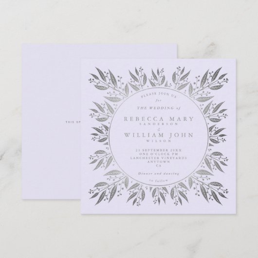Elegant Silver faux foil greenery Wedding Kaart (Voorkant / Achterkant)
