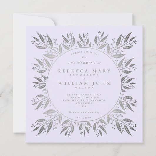 Elegant Silver faux foil greenery Wedding Kaart (Voorkant)
