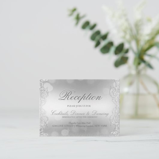 Elegant Silver Faux Folie Informatiekaartje (Staand voorkant)