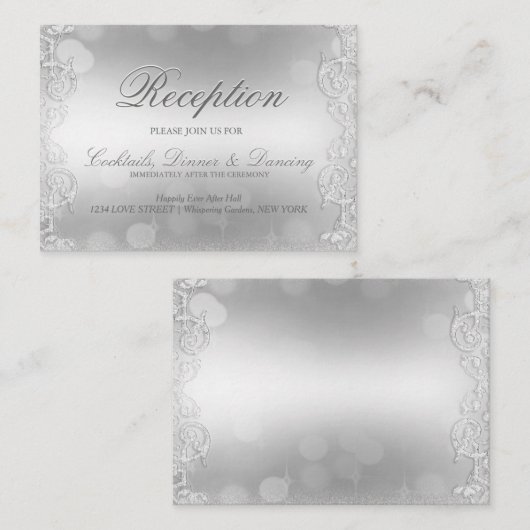 Elegant Silver Faux Folie Informatiekaartje (Voorkant / Achterkant)