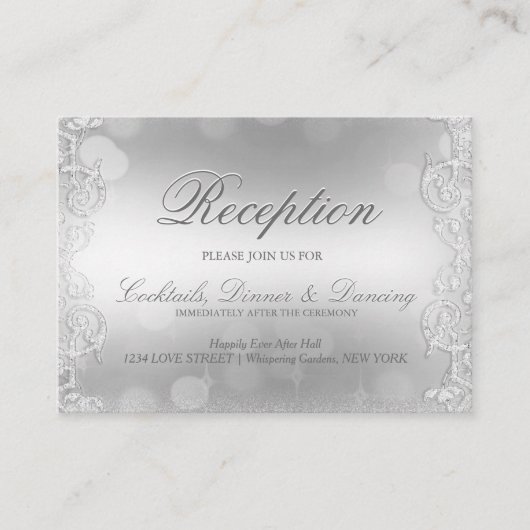 Elegant Silver Faux Folie Informatiekaartje (Voorkant)