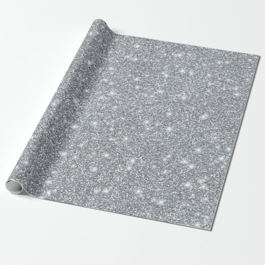 Elegant Silver Faux Glamoureuze Glitter Cadeaupapier (Uitgerold)