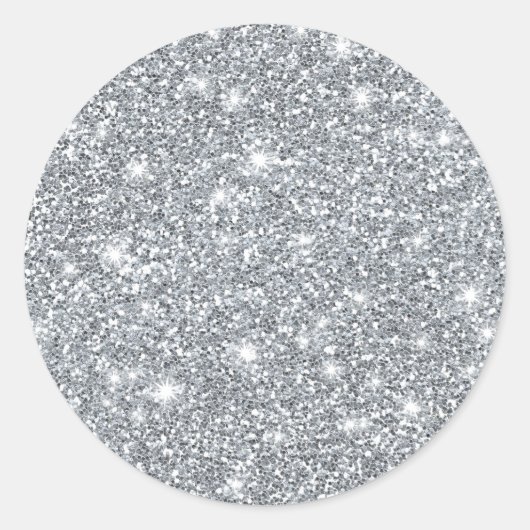 Elegant Silver Faux Glamoureuze Glitter Ronde Sticker (Voorkant)