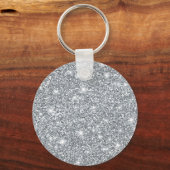 Elegant Silver Faux Glamoureuze Glitter Sleutelhanger (Voorkant)
