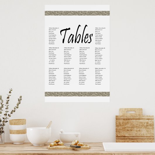 Elegant Silver Faux Glitter 10 Table Seating Chart Poster (Keuken)