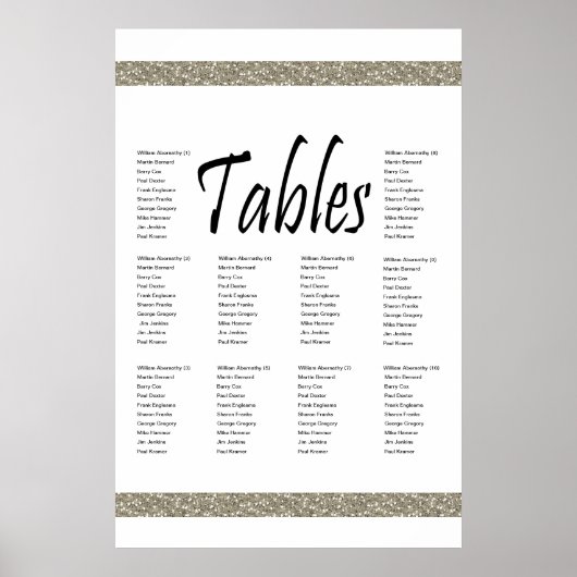 Elegant Silver Faux Glitter 10 Table Seating Chart Poster (Voorkant)