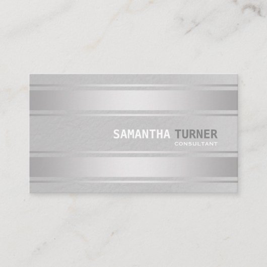 Elegant Silver Faux Stripes Professional - Aangepa Visitekaartje (Voorkant)