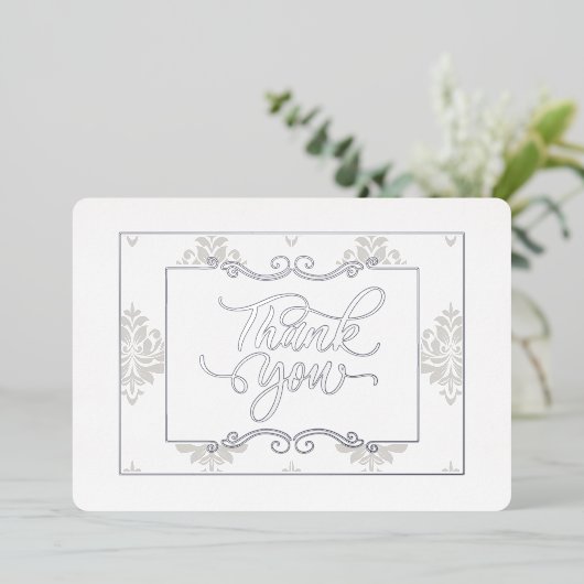 Elegant Silver Flat Hartelijk dank - Echte Folie Folie Uitnodiging (Staand Voorkant)