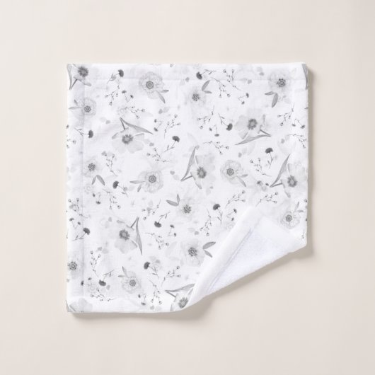 Elegant Silver Floral Bad Handdoek (Wasdoekje)