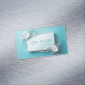 Elegant Silver Floral Filigree Aqua Blue Sophistic Magnetisch Visitekaartje (Voorbeeld)
