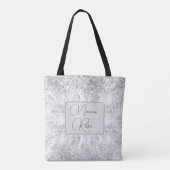 Elegant Silver Floral Glittery Personalized Tote Bag (Achterkant)