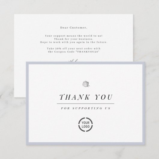 Elegant Silver Floral minimalist business Bedankkaart (Voorkant / Achterkant)