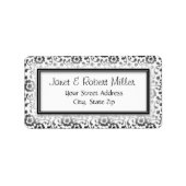 Elegant Silver Floral Swirls Pattern Lijst Etiket (Voorkant)