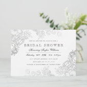 Elegant Silver  Floral Vrijgezellenfeest Invite Kaart (Staand voorkant)