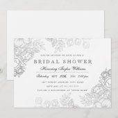 Elegant Silver  Floral Vrijgezellenfeest Invite Kaart (Voorkant / Achterkant)