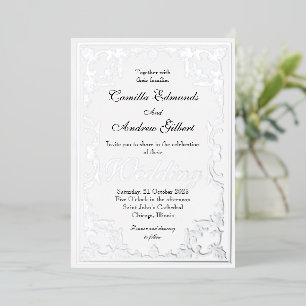 Elegant Silver FLourish Border Wedding Folie Uitnodiging