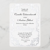 Elegant Silver Flourish Border Wedding Folie Uitnodiging (Voorkant)