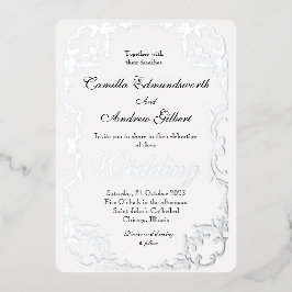 Elegant Silver Flourish Border Wedding Folie Uitnodiging