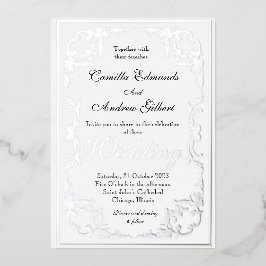 Elegant Silver  FLourish Border Wedding Folie Uitnodiging