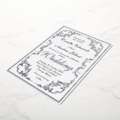 Elegant Silver  FLourish Border Wedding Folie Uitnodiging (Gedraaid)