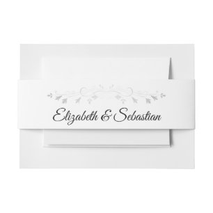 Elegant Silver Flourish on White Wedding Uitnodigingen Wikkel