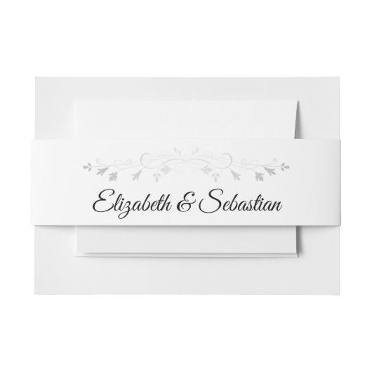 Elegant Silver Flourish on White Wedding Uitnodigingen Wikkel (Voorkant Voorbeeld)