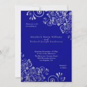 Elegant Silver Flower Swirls Navy Blue Wedding Kaart (Voorkant)