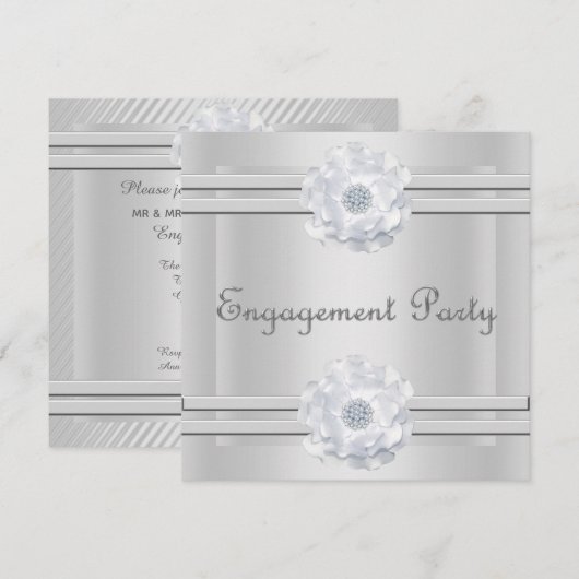 ELEGANT SILVER FLOWER VERLOVING KAART (Voorkant / Achterkant)