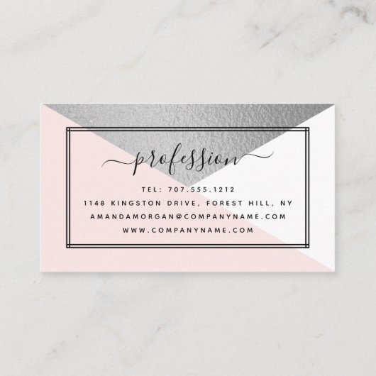 Elegant Silver Foil & Blush Moderne geometrische s Visitekaartje (Achterkant)