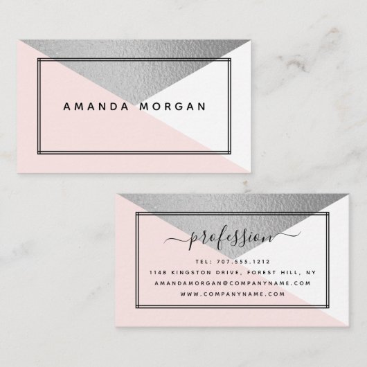 Elegant Silver Foil & Blush Moderne geometrische s Visitekaartje (Voorkant / Achterkant)