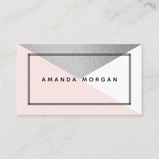 Elegant Silver Foil & Blush Moderne geometrische s Visitekaartje (Voorkant)