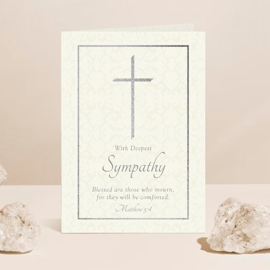 Elegant Silver Foil Cross Sympathie Kaart