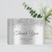 Elegant Silver Foil Glitter Sparkle Wedding Bedankkaart (Staand voorkant)