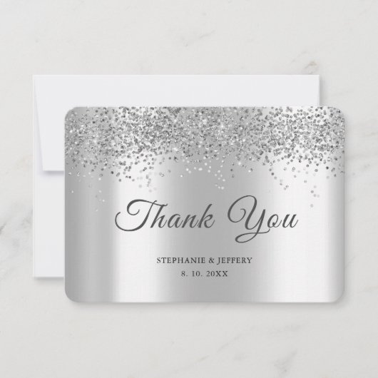 Elegant Silver Foil Glitter Sparkle Wedding Bedankkaart (Voorkant)