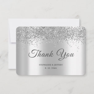 Elegant Silver Foil Glitter Sparkle Wedding Bedankkaart
