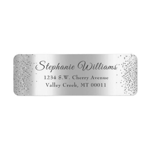 Elegant Silver Foil Glitter Sparkle Wedding Etiket (Voorkant)