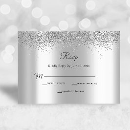 Elegant Silver Foil Glitter Sparkle Wedding RSVP Kaartje