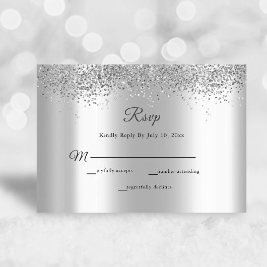 Elegant Silver Foil Glitter Sparkle Wedding RSVP Kaartje