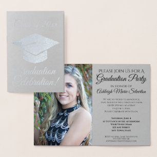 Elegant Silver Foil Graduation Party Invitation Folie Kaarten