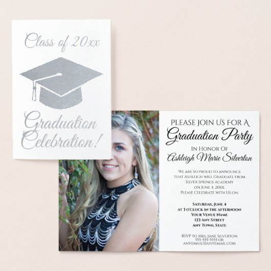 Elegant Silver Foil Graduation Party Invitation Folie Kaarten (Display)