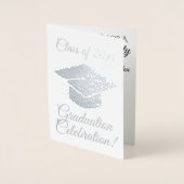 Elegant Silver Foil Graduation Party Invitation Folie Kaarten (Voorkant)